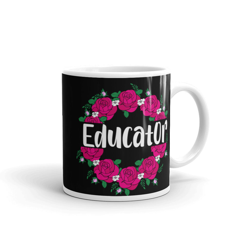 Educator Flowers White glossy mug - SchoolStaffMerch -  - SchoolStaffMerch